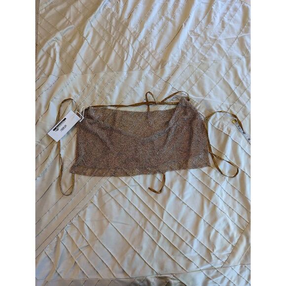 OH la luxe gold chainmail crop tie top sz s nwt - Picture 6 of 6